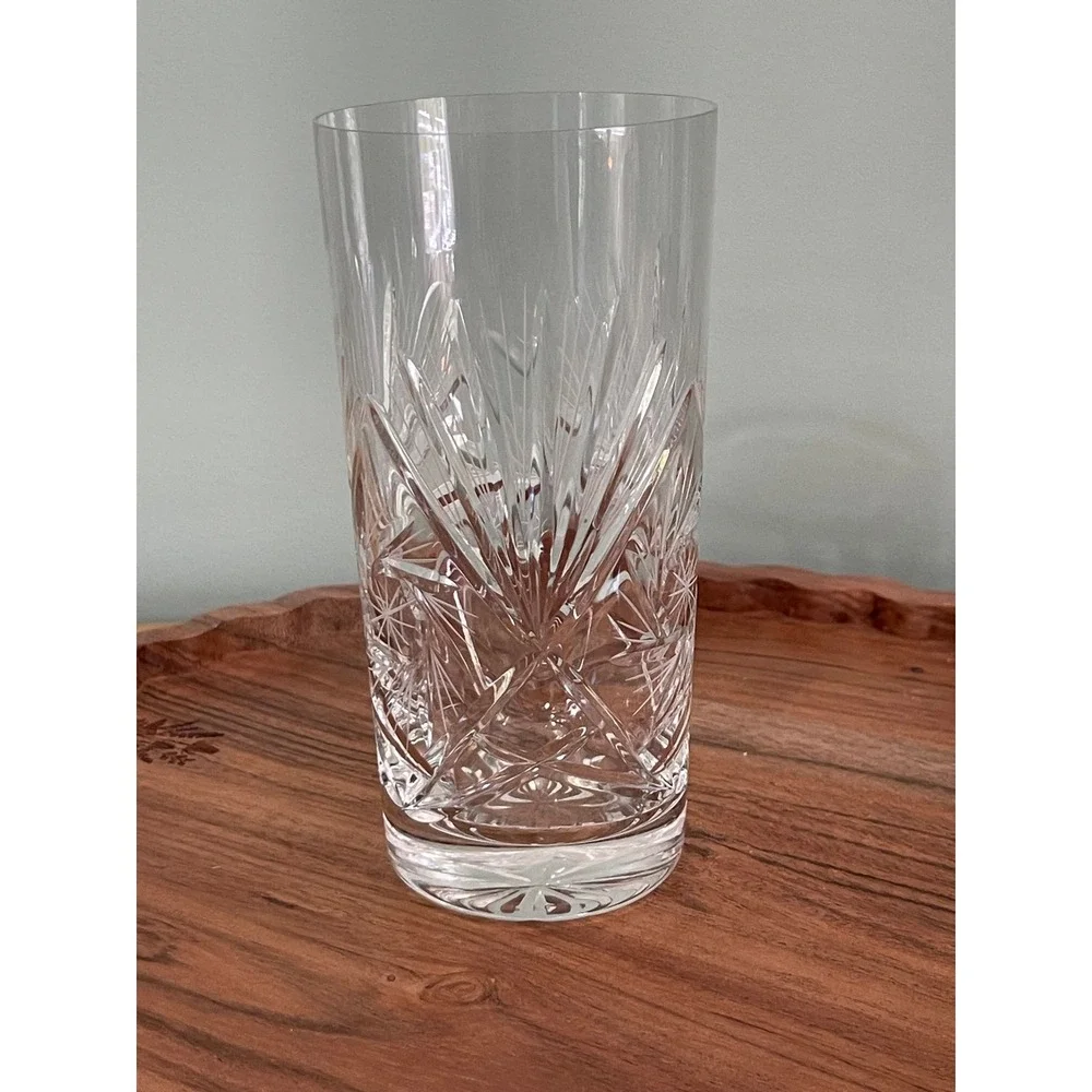 Vintage Cut Crystal Highball Tumbler Pinwheel Star Diamond Set of 2